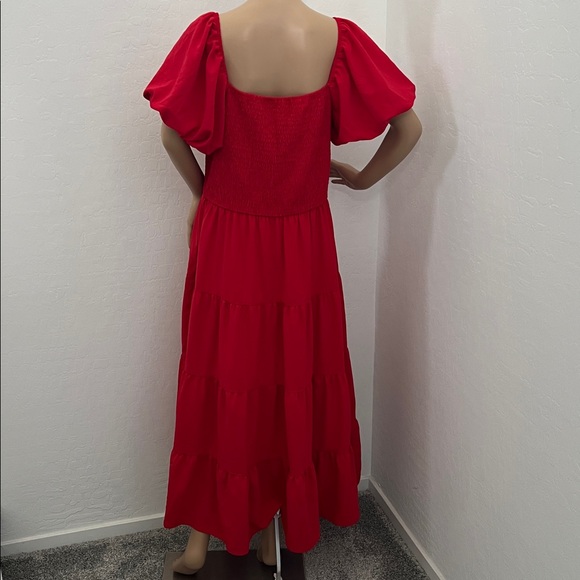 PRETTYGARDEN Women's Red Maxi Dress Puffy Sleeve Square-Neck Smocked - Size XL - Picture 2 of 8